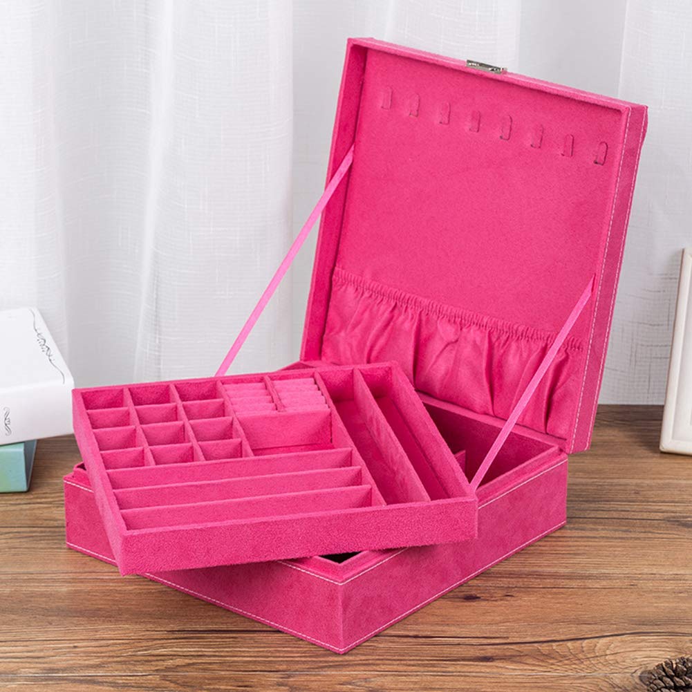 Bicaquu Jewelry Case, Portable Double Layer Jewelry Organizer, Large Capacity for Necklace Women(rose Red)