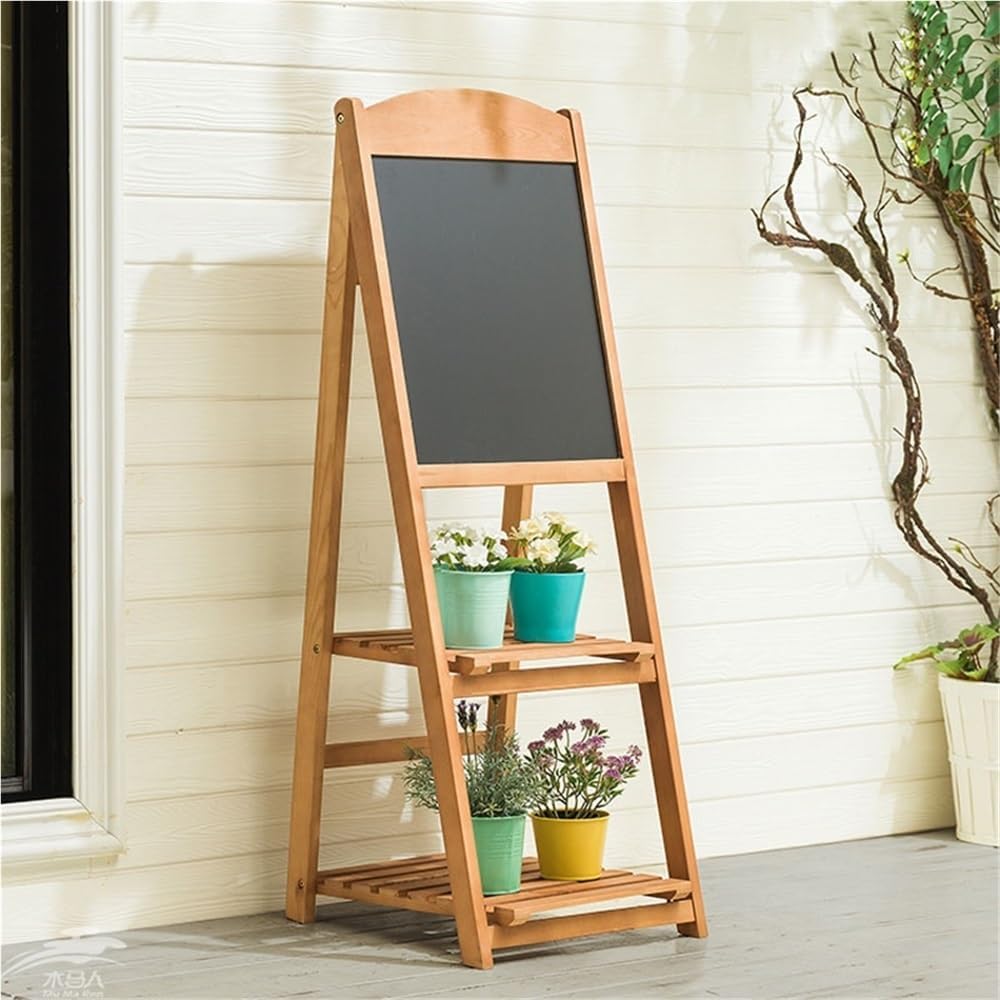 Standing Indoor Outdoor Plant Stand, Wooden A-Frame Storage Rack, Vintage Display Shelf with Erasable Drawing Board, Multi-Layer Plant Shelf for Home Restaurant Bar Wedding(115cm/45.3in)