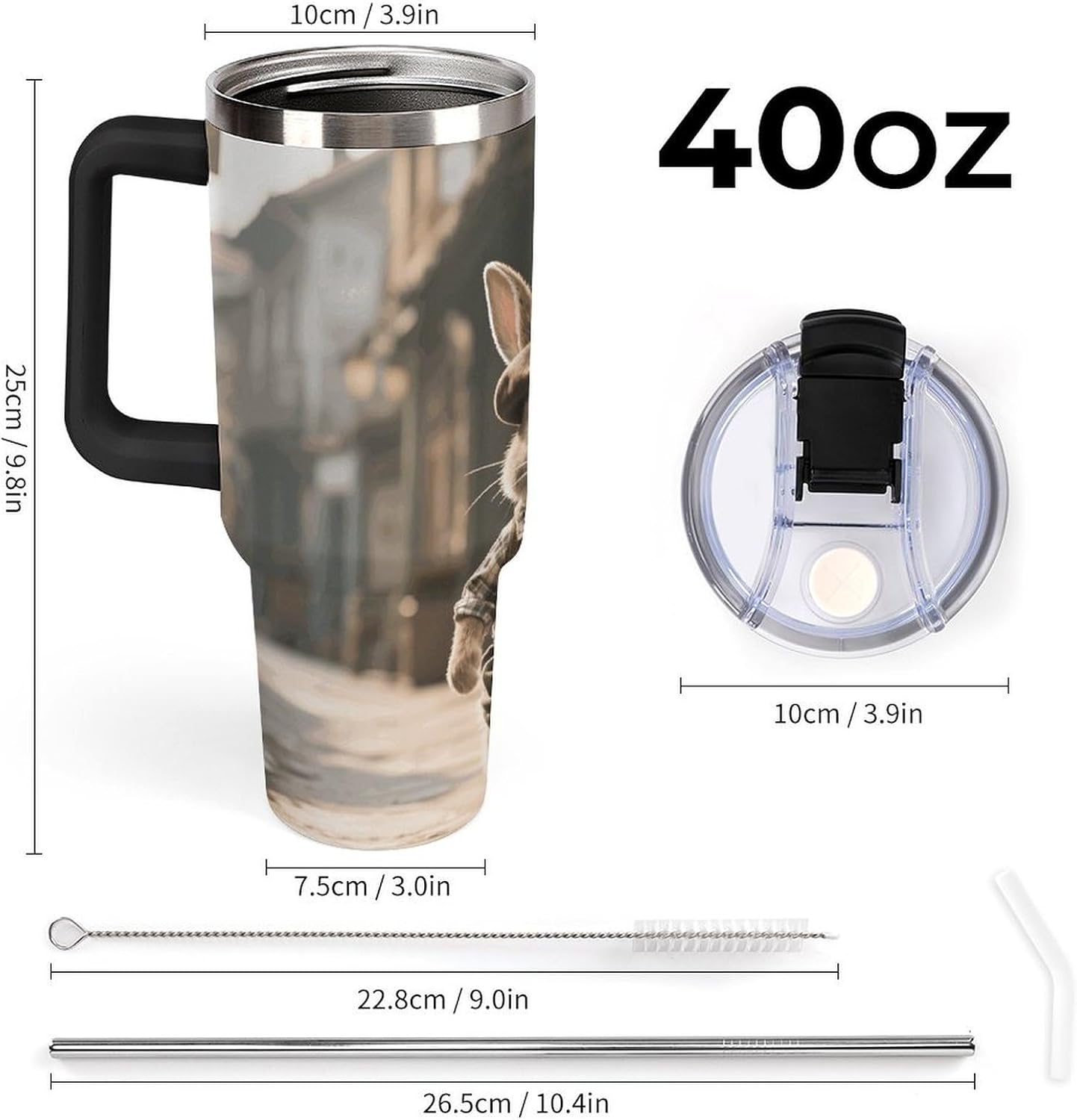 40 Oz Tumbler with Straw And Lid Retro Style Rabbit Insulated Travel Coffee Mug Stainless Steel Water Bottle Vacuum Insulated Tumblers for Sport Work Car Travel Weekends