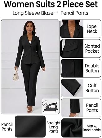 Kafiloe Women Suits 2 Piece Set Blazer Business Casual Outfit