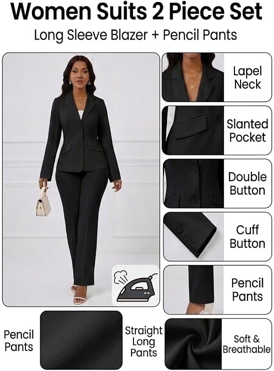 Kafiloe Women Suits 2 Piece Set Blazer Business Casual Outfit