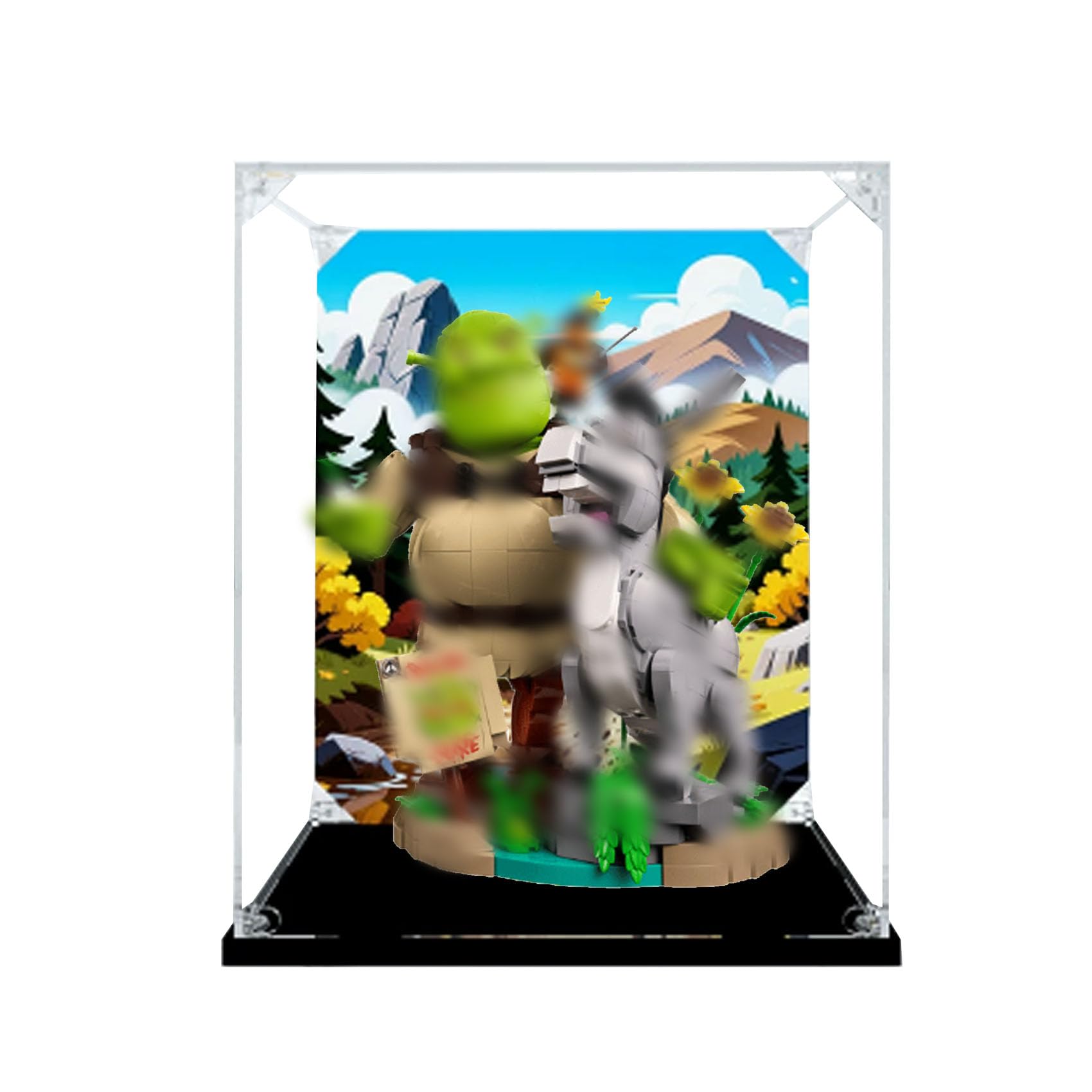 Acrylic Display Case for Le-go 72423 Three Good Friends Model, Dustproof Display Box (display box only) (StyleA Background 3mm)