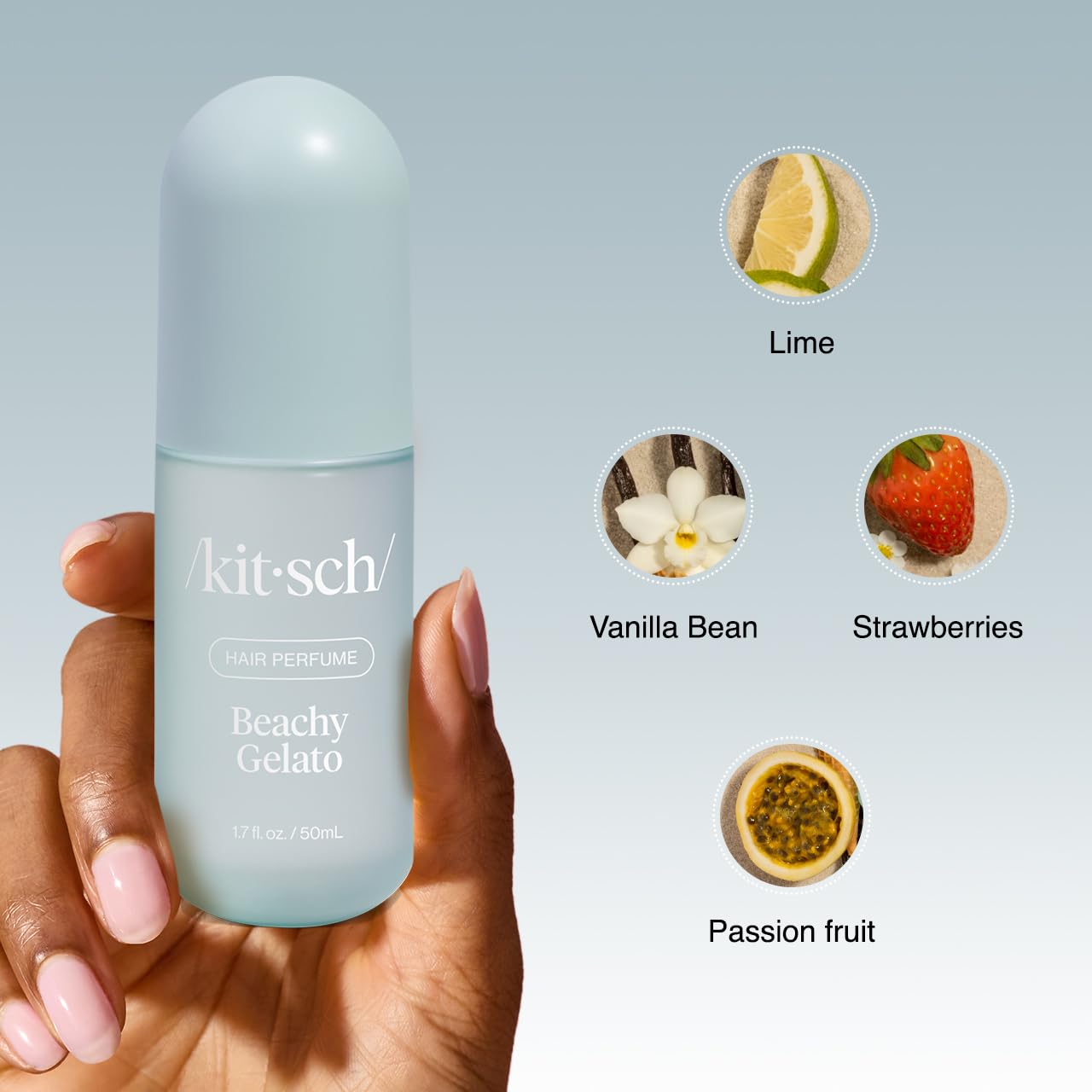 Kitsch Hair Perfume for Women- Beachy Gelato | Clean, Deodorizing & Patented Odor-Eliminating Technology Hair Spray & Body Mist- Freshen Hair, Body & Pillows- Tropical Citrus, Vanilla Bean Scent- 50mL