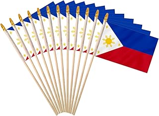 Philippines Stick Flag 4x6IN 12 Pack Small Mini Filipinos National Handheld Flag with Wood Pole And Blunt Spear Top