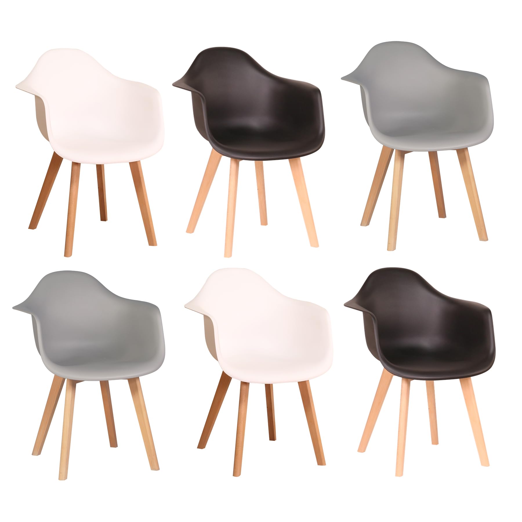 Pack de 6 Sillón Tower Silla de Comedor Silla Escandinava, Pata Madera de Haya, Estilo Nórdico (Blanco+Negro+Gris)