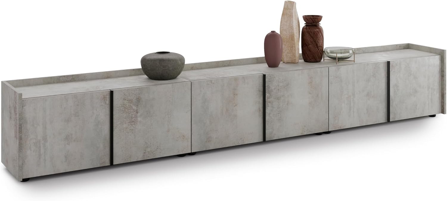 Mobili Fiver, Romina Low Sideboard (107.71x14.17x17.32 in), 6 Doors, Concrete Grey Effect, Made in Italy