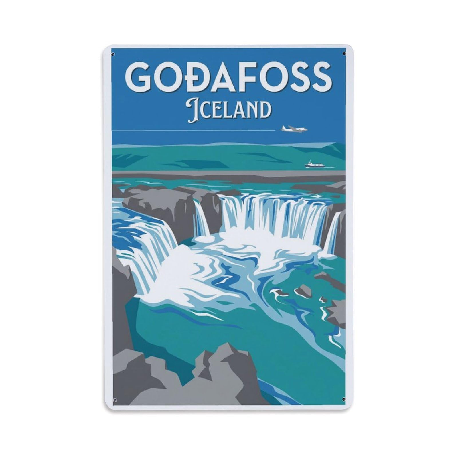 Gead 8X12inch Style Vintage Travel Godafoss Iceland Waterfall Metal Tin Sign