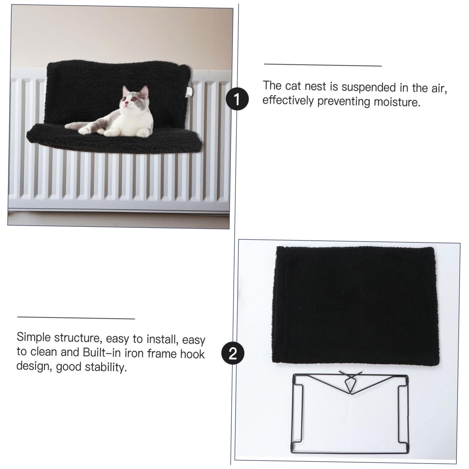 TOYANDONA Lit Suspendu pour Chat Cadre Métallique Hamac Radiateur Chaud et Confortable Noire pour et Petits Chiens Support pour Hiver