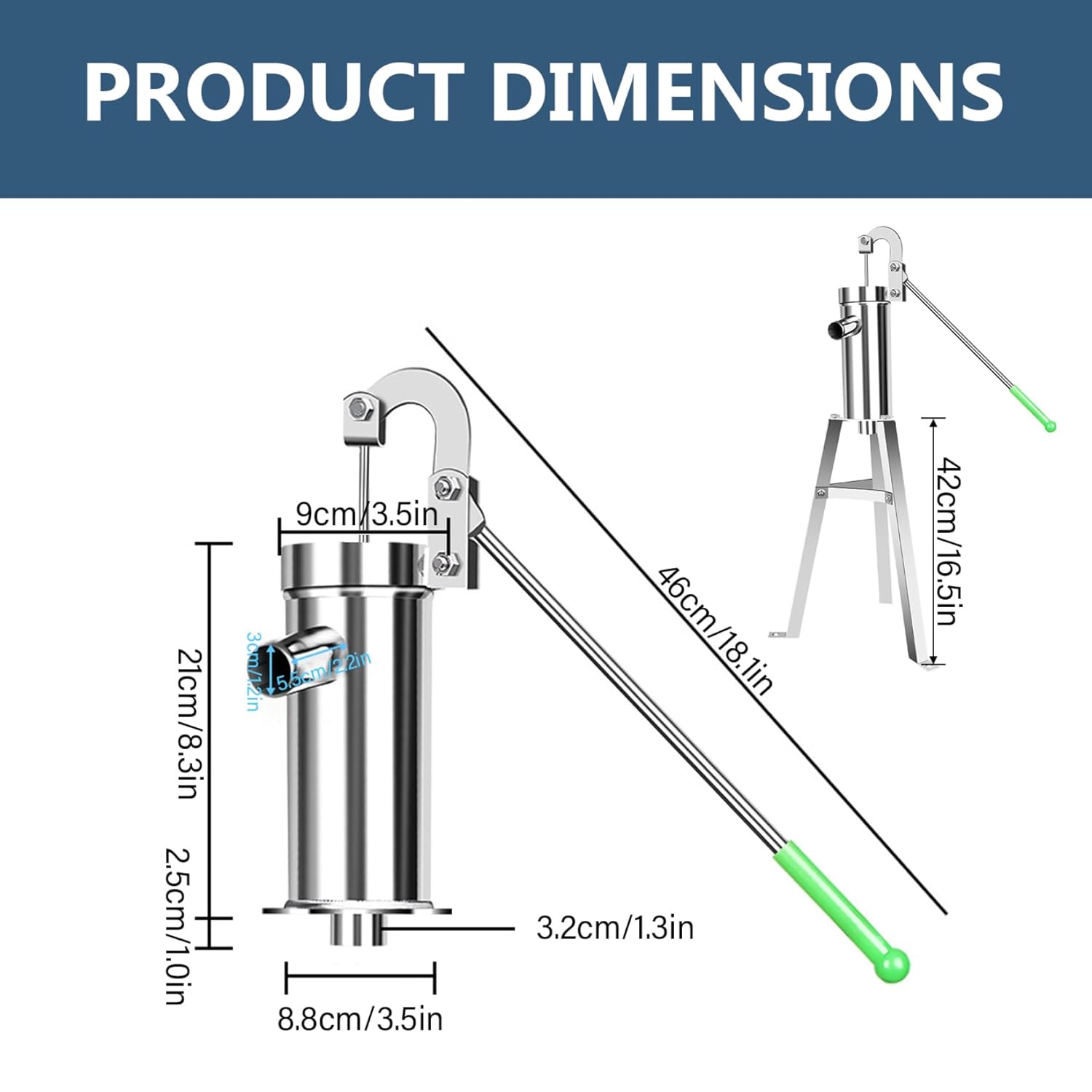 Manual Well Pump, Stainless Steel Leakproof Hand Water Pump with 360° Rotatable Handle, Draws Water from Up to 8m Depth for Reliable Access