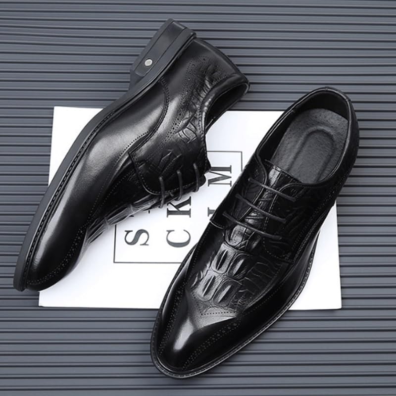 Men's Breathable Leather Wingtip Brogue Oxfords Men's Vintage Crocodile Print Strap Slip On Dress Shoes Business Casual Derby Shoe2