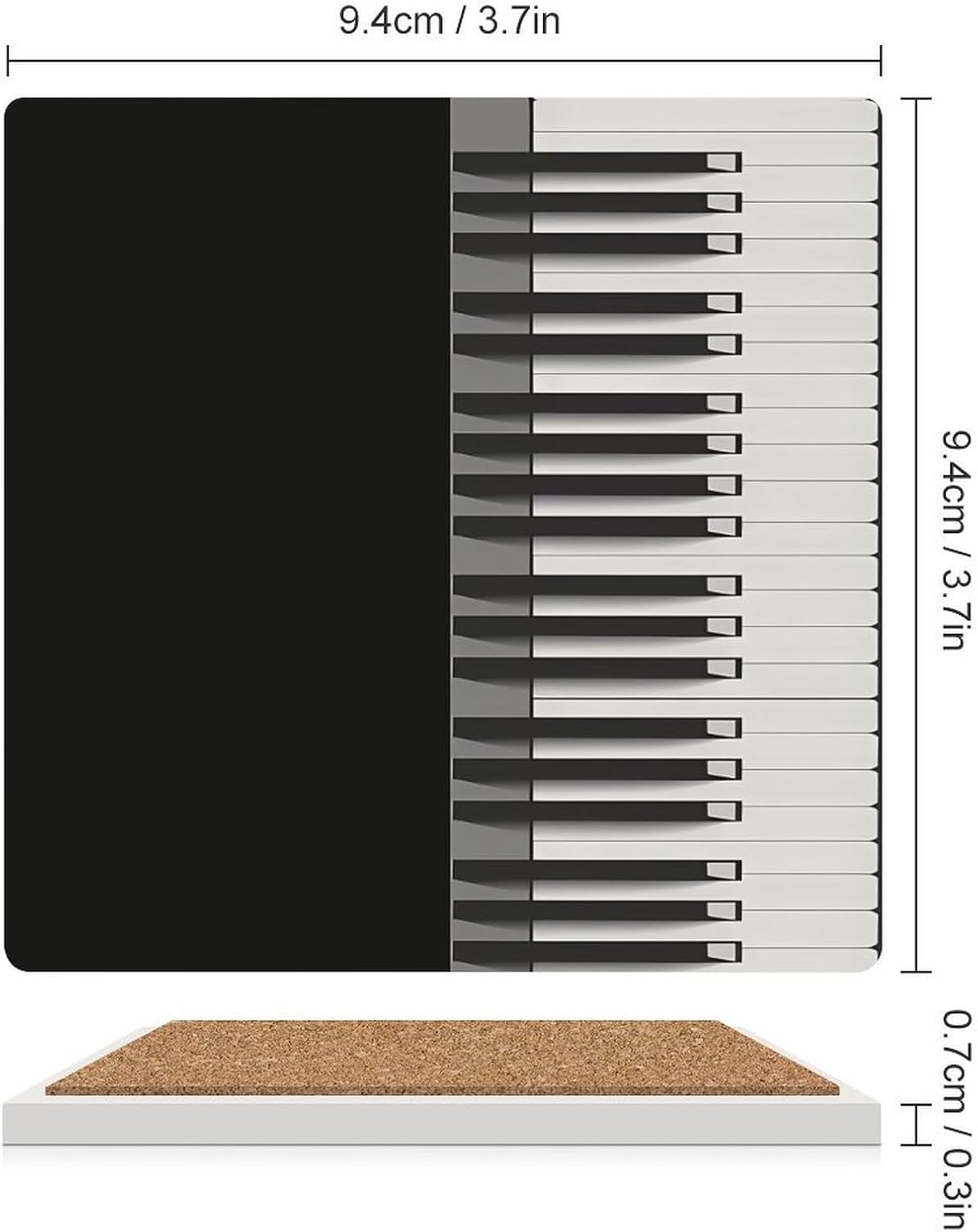 Music Piano Keys Coaster for Drinks Square Ceramic Table Coasters Stone Mat Crafts 6PCS Home Kitchen Decor