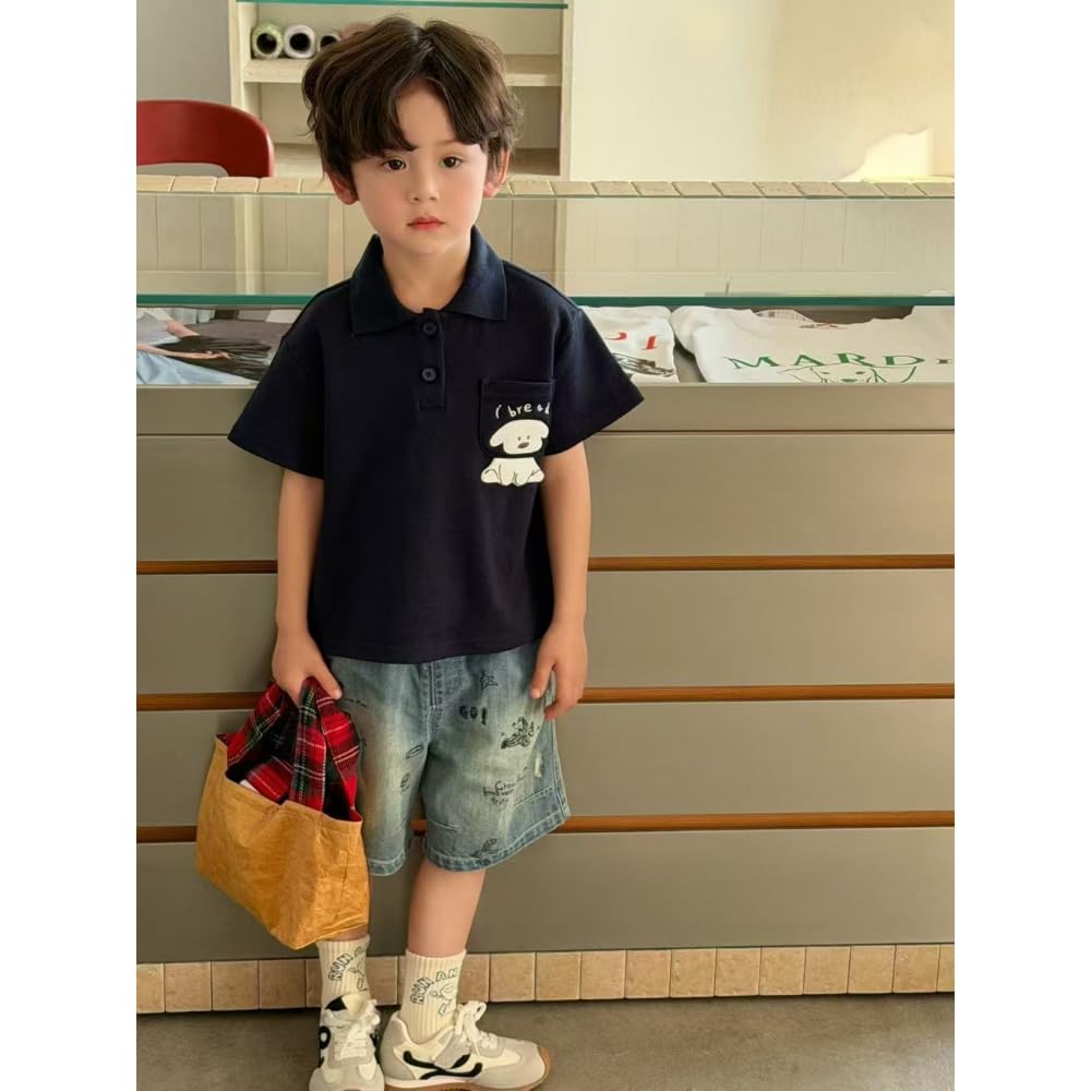 CYBHSM - Polo de manga corta para niños de verano de color liso con dibujos animados