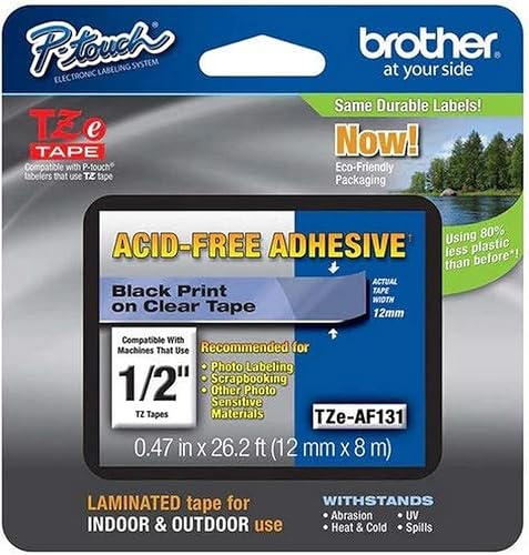 Miniatura 305 de Brother - Cinta de etiquetas laminadas P-touch M31, prémium, 0.47 pulgadas de ancho x 26.2 pies de largo, negra sobre transparente mate Negro sobre