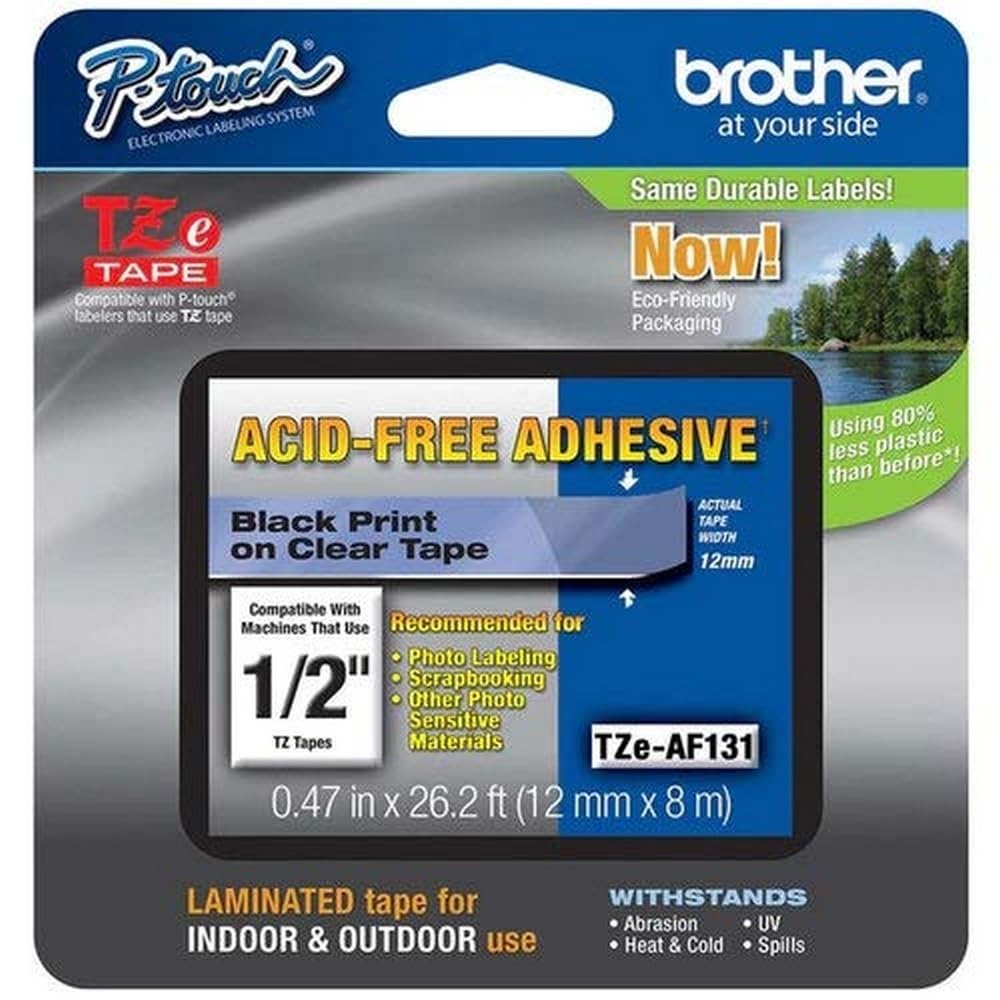 Brother Genuine P-touch TZE-MQG35 Tape, 1/2" (0.47") Wide Standard Laminated Tape, Black on Clear, Laminated for Indoor or Outdoor Use,