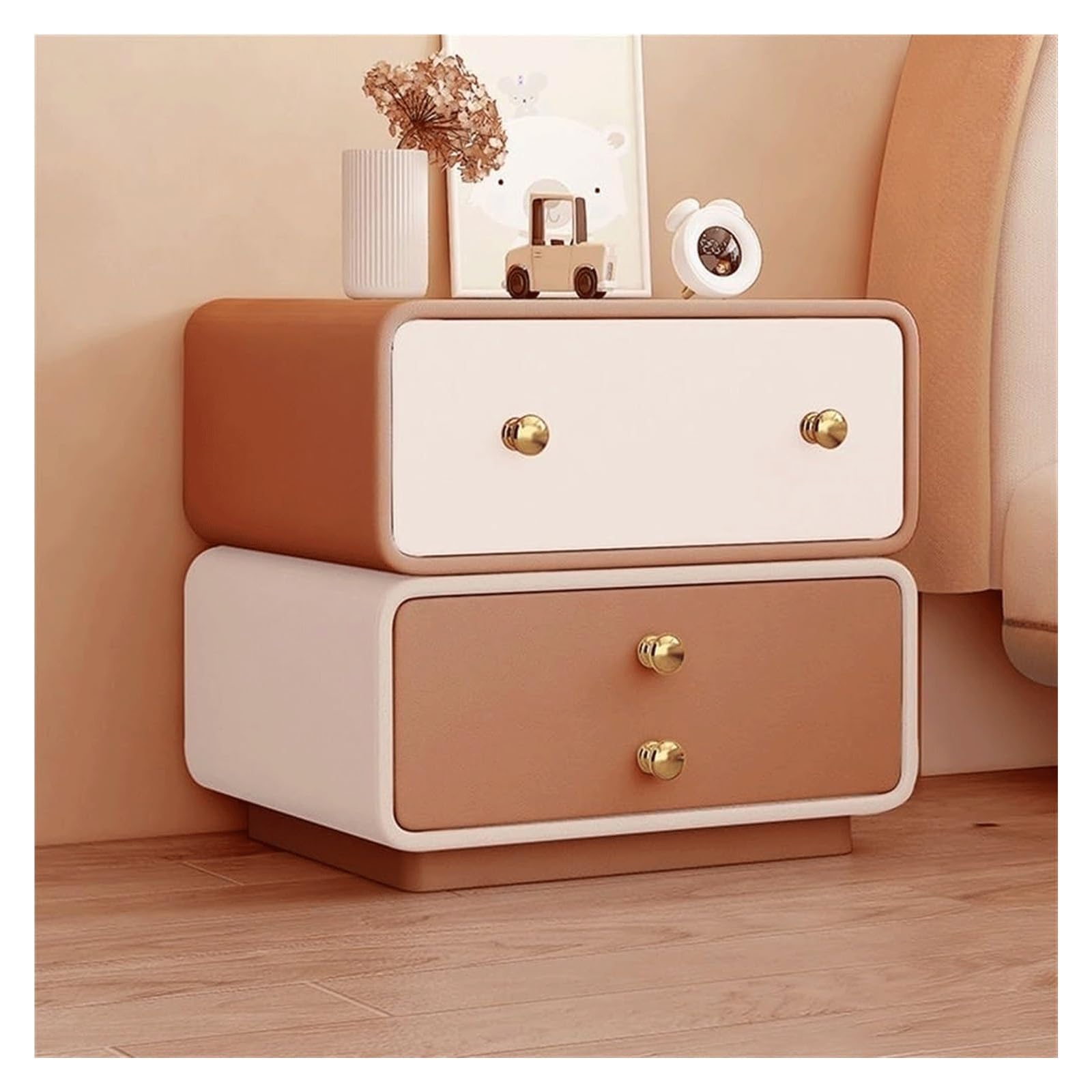 SXZenSpace Modern Bedside Table Microfiber Leather NightStand with 2 Wooden Storage Drawers Minimalist Spacious Side Luxury Cabinet(Orange,50cm)