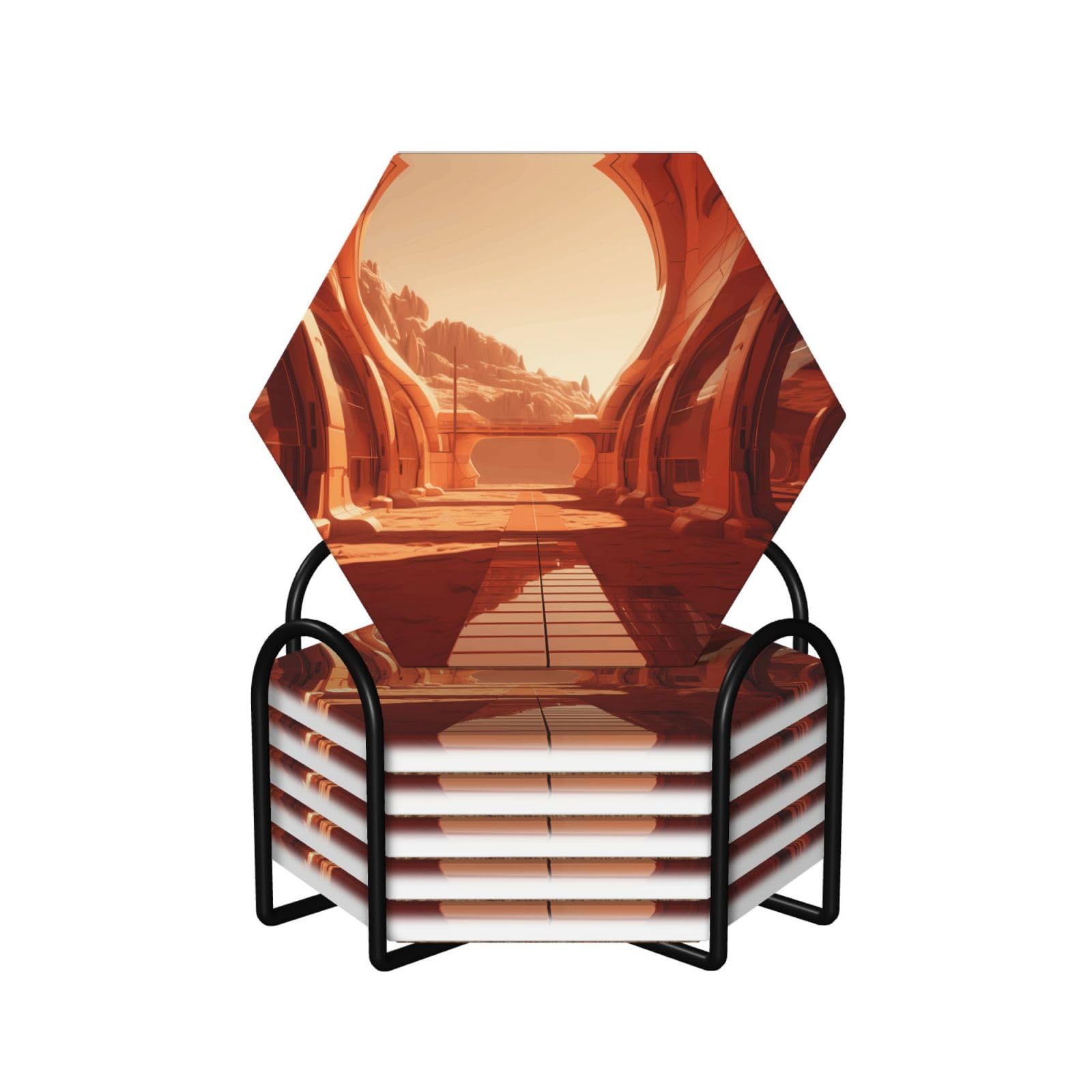 Dessous de verre céramique Dune Building au design hexagone élégant