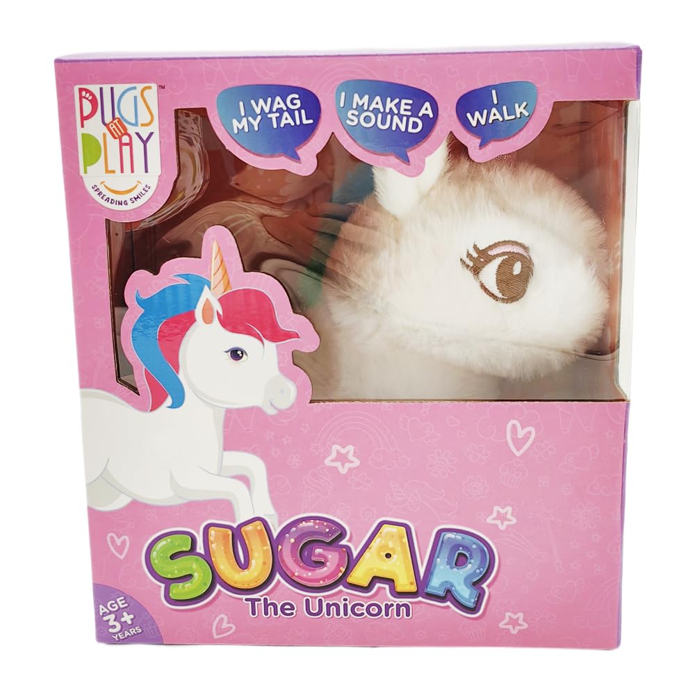 Pugs At Play Sugar - Unicorn Cream Interactive Plush Toy – Soft Electronic Animal That Moves and Makes Sounds, for Toddlers and Kids