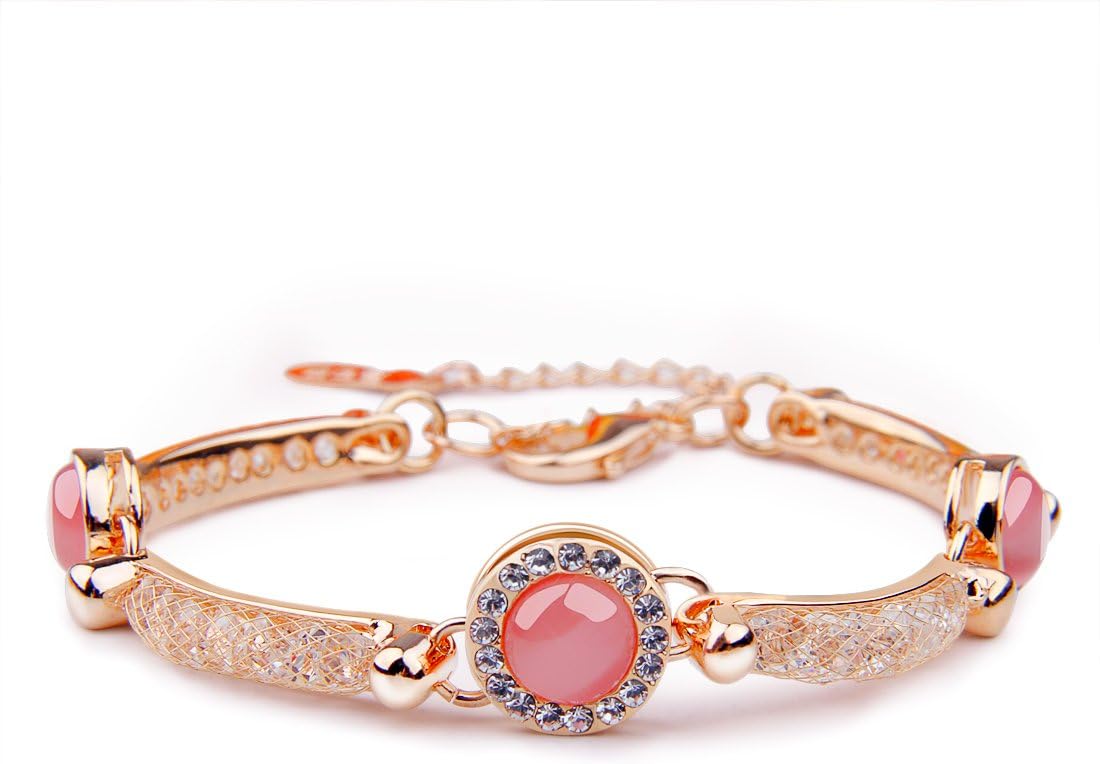 Bamoer New Style Adjustable 18k Gold Mesh Crystal Charm Opal Bracelet Women Lady Bangle Fashion Jewelry