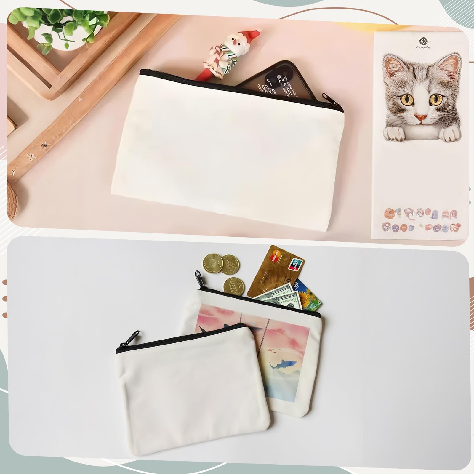 5 Pezzi Borsa per cosmetici in Tela,24x5x16cm Pochette in Tela Bianca con Cerniera,Astuccio Vuoto Fai da Te per Trucco,Matite,Pittura,Viaggi,Borse Cosmetica Multifunzionale Donna Regalo Creativo