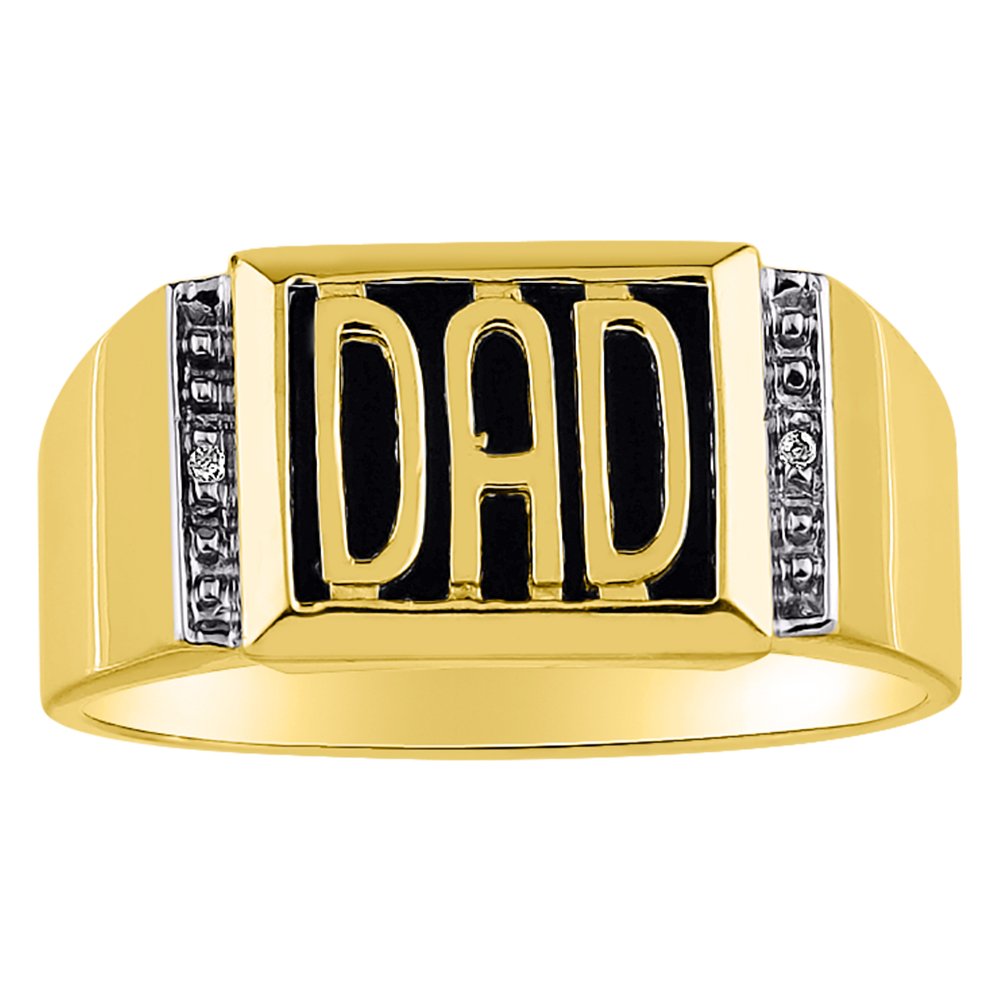 Anillo de plata de ley o chapado en oro amarillo con diamante y ónix para hombre