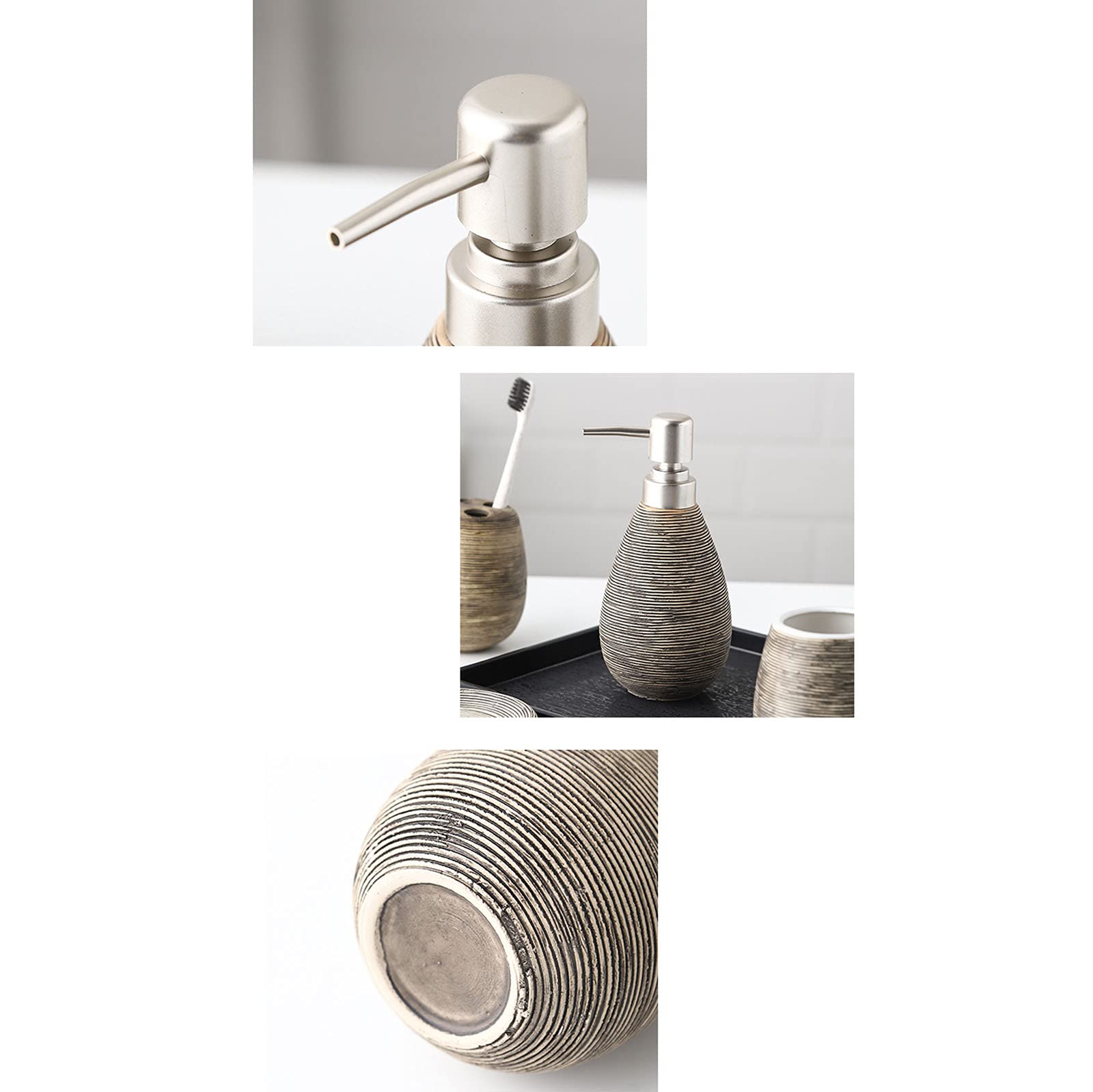 Bad Accessoire Set 6-Teilig Keramik Design,Badezimmer Deko Set Badezimmer Seifenspender Zahnpflege Zubehör Set Bad-Zubehör Geschenk,Beige