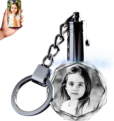 CAPTUR3D Llaveros personalizados, con luz LED, grabado con láser, grabado personalizado con foto 2D, llavero de cristal fotográfico, regalo único de