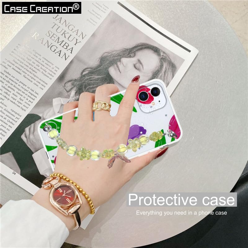 Image of COVERLY Back Cover for iPhone 12 Pro - Shiny Crystal Pearl Wrist Hanging Purse Chain Dry Fixed Glitter Shockproof Soft Silicone Cute Pretty Case with Camera Protection for iPhone 12 Pro for Hot Teens