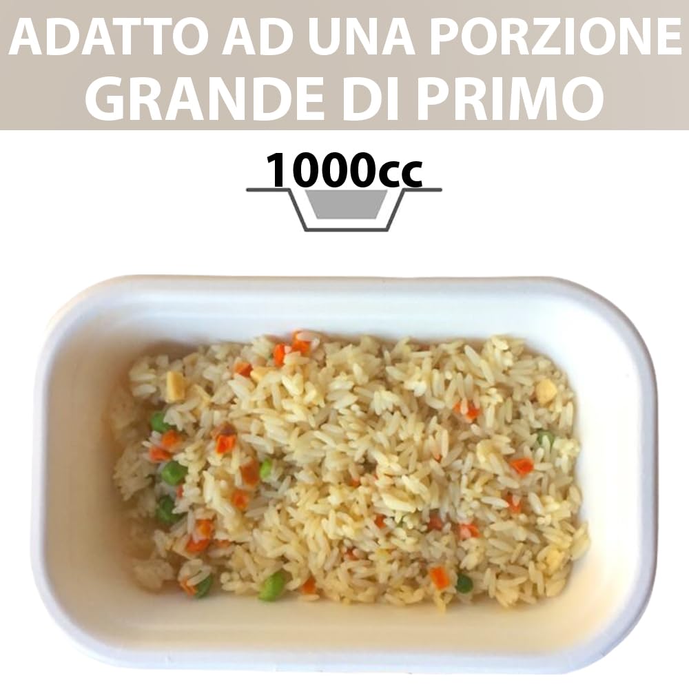 G.M. DISTRIBUZIONE 125 Vaschette in Polpa di Cellulosa con Coperchio da 1000ml, Ideale per Cibi Caldi e Freddi, Vaschetta con Elevata Resistenza Termica, Biodegradabile e Compostabile