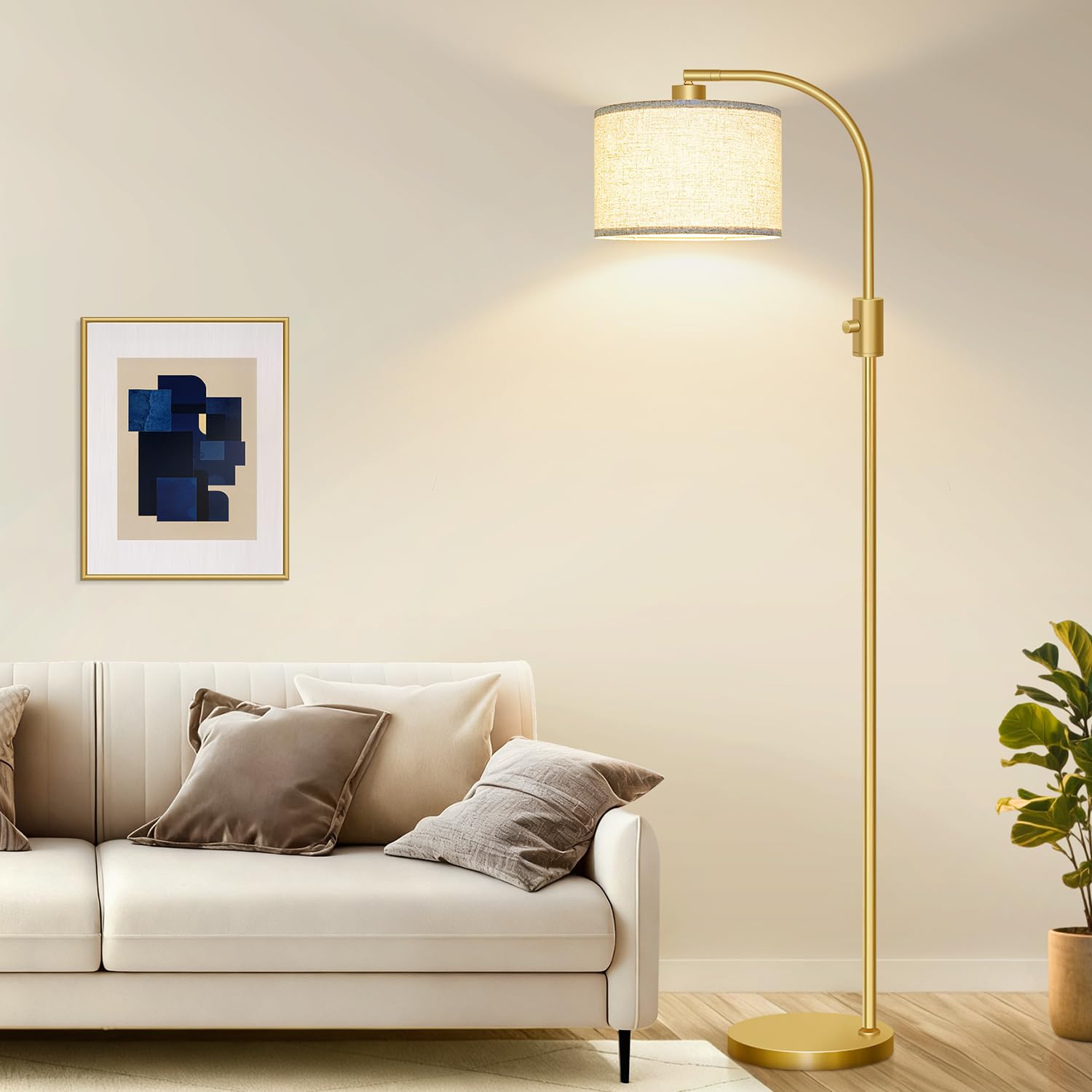 Nintiue Lampara de pie regulable, Bombilla LED de 1200 lúmenes incluida, 165cm lampara de pie salon, lámpara de pie de arco con Pantalla Ajustable para Dormitorio y Oficina