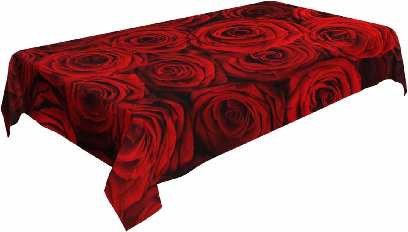 Tovaglia Antimacchia 300x140 cm Rettangolare Rose Rosse Tovaglie Impermeabile 3 Metri Copritavolo Poliestere Protezione Tavolo Romanticismo da Matrimonio, per Feste (12-14 Posti) a-3028