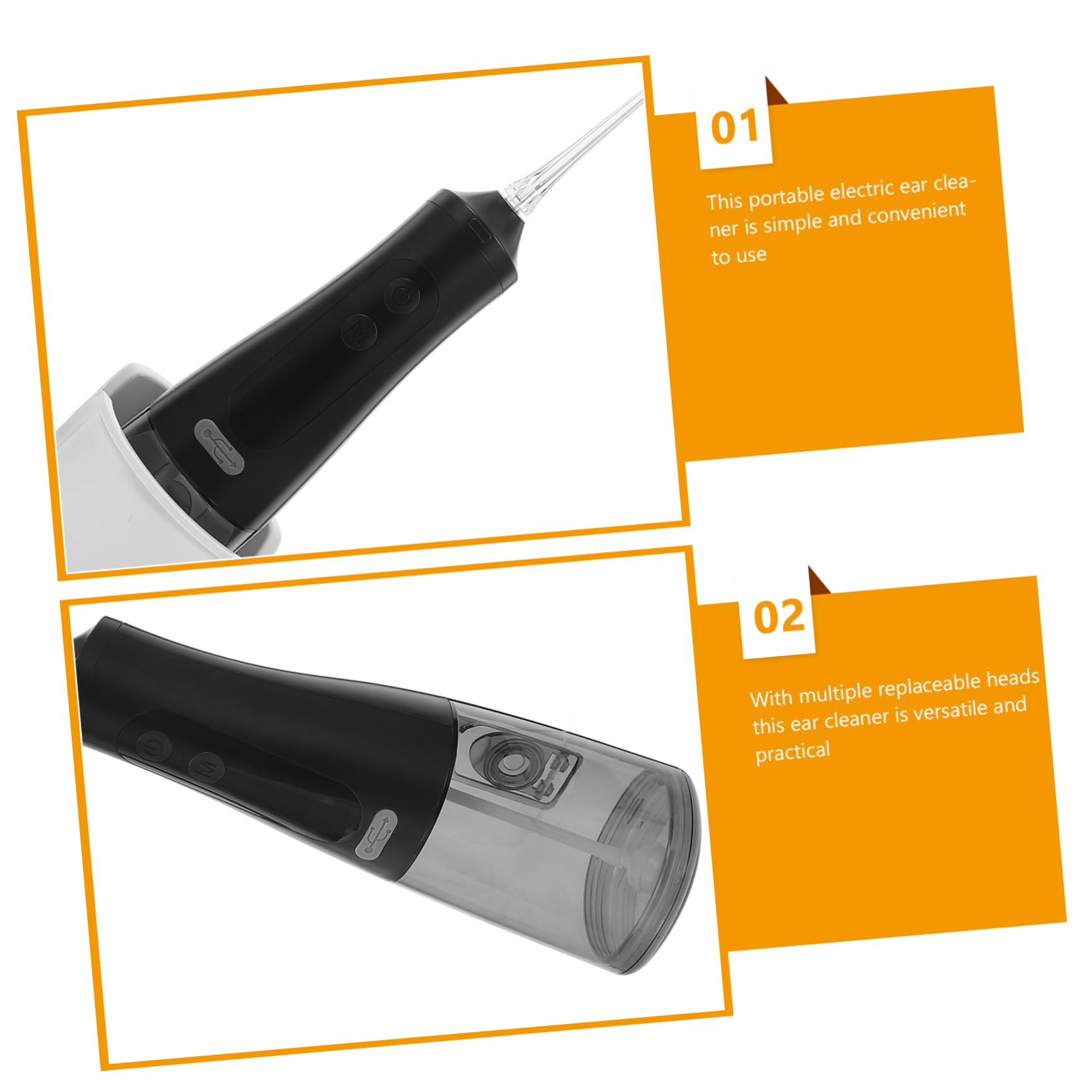 Limpiador Eléctrico de Oídos Ipx7 350ml, Plástico Negro, Uso Personal