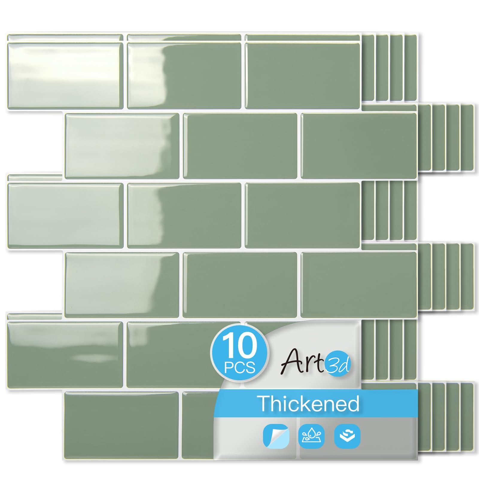 Art3d 10-Pack Subway Tiles Peel and Stick Backsplash, Teal, 12 x 12 Inch