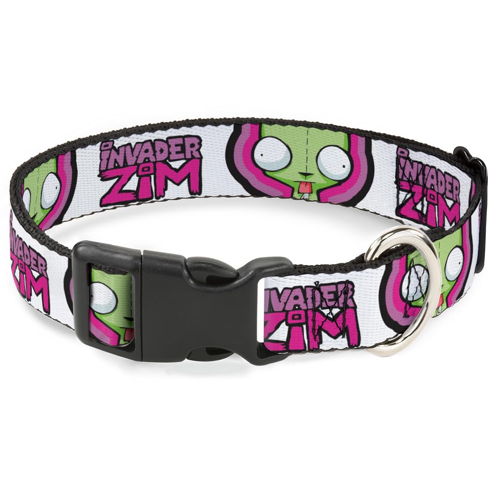 Collier pour chien avec boucle plastique solide Invader Zim rose