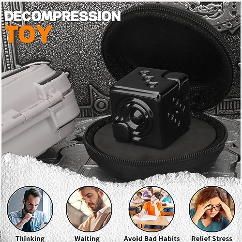 Image of 2-in-1 Metal Infinity Cube Spinner Fidget Toy for Adults Teens, Cool Magnetic Dice Puzzle Cube Desk Gadget, Gift for Men Boy Father (Black)