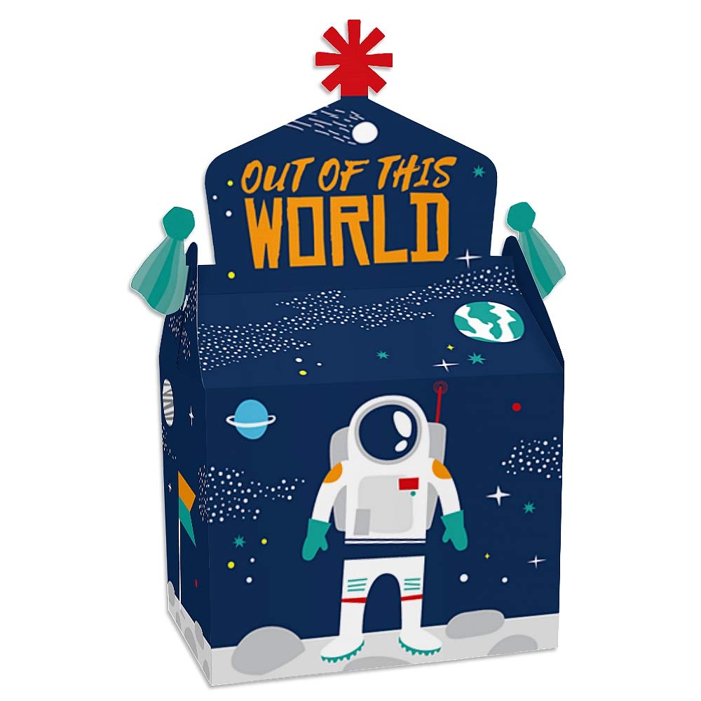 Big Dot of Happiness Blast Off to Outer Space - Treat Box Party Favors - Rocket Ship Baby Shower or Birthday Party Goodie Gable Boxes - Set of 12