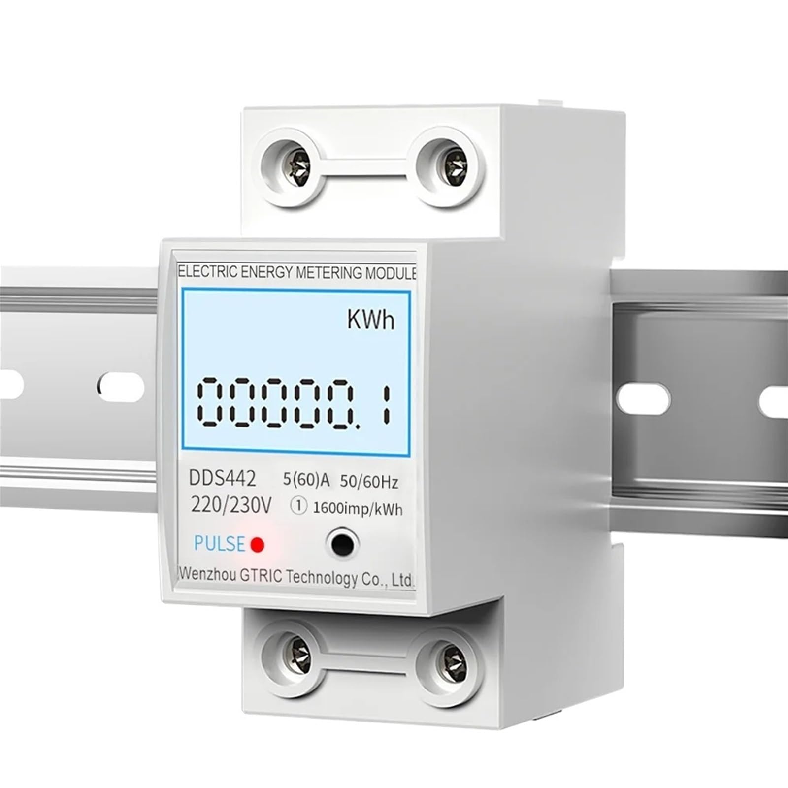 Medidor de energía eléctrica 2P 230V para carril DIN con pantalla LCD de 5-80A