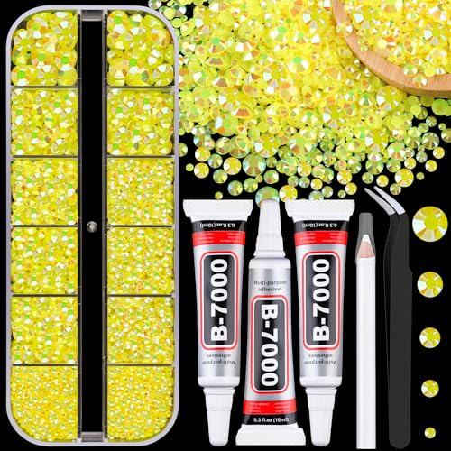 Image of Resin Jelly Rhinestones for Crafting with B7000 Jewelry Glue, 1 Box Lemon Yellow AB Flatback Crystal with 3Pcs 10ml Glue, Bedazzling Non Hotfix Gems for DIY Tumblers Clothing Shoes Manicure
