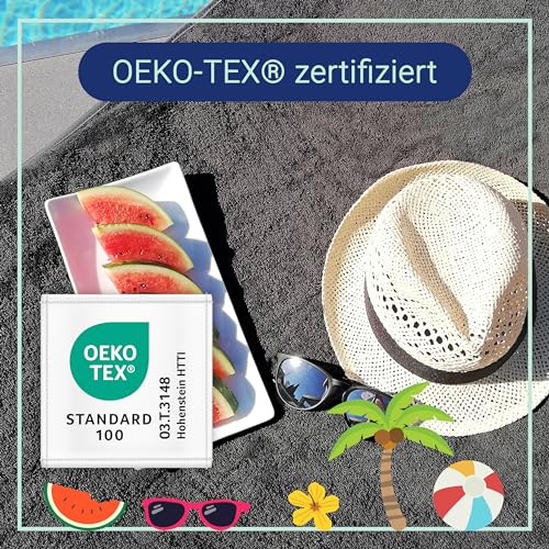 ZOLLNER Schonbezug - weiches und saugstarkes Strandtuch in 75x215 cm - waschbar bis 60°C - Baumwolle in dunkelgrau - Fester Halt durch eingenähte Kapuze - Oeko Tex® Zertifiziert