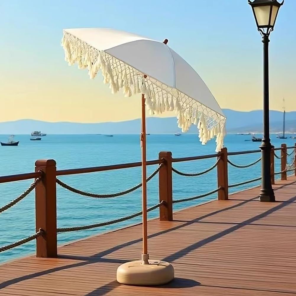 Ombrellone da spiaggia con frange da 200 cm/6,5 piedi, inclinazione regolabile, protezione solare UPF50+, stecche in fibra di vetro antivento.