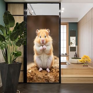 Country Hamster Window Privacy Film Contemporary Glam Cute Animal Stained Glass Window Film Decorative Window Cling for Home Window&Glass Door, Sun Blocking 35.4Wx55.1L