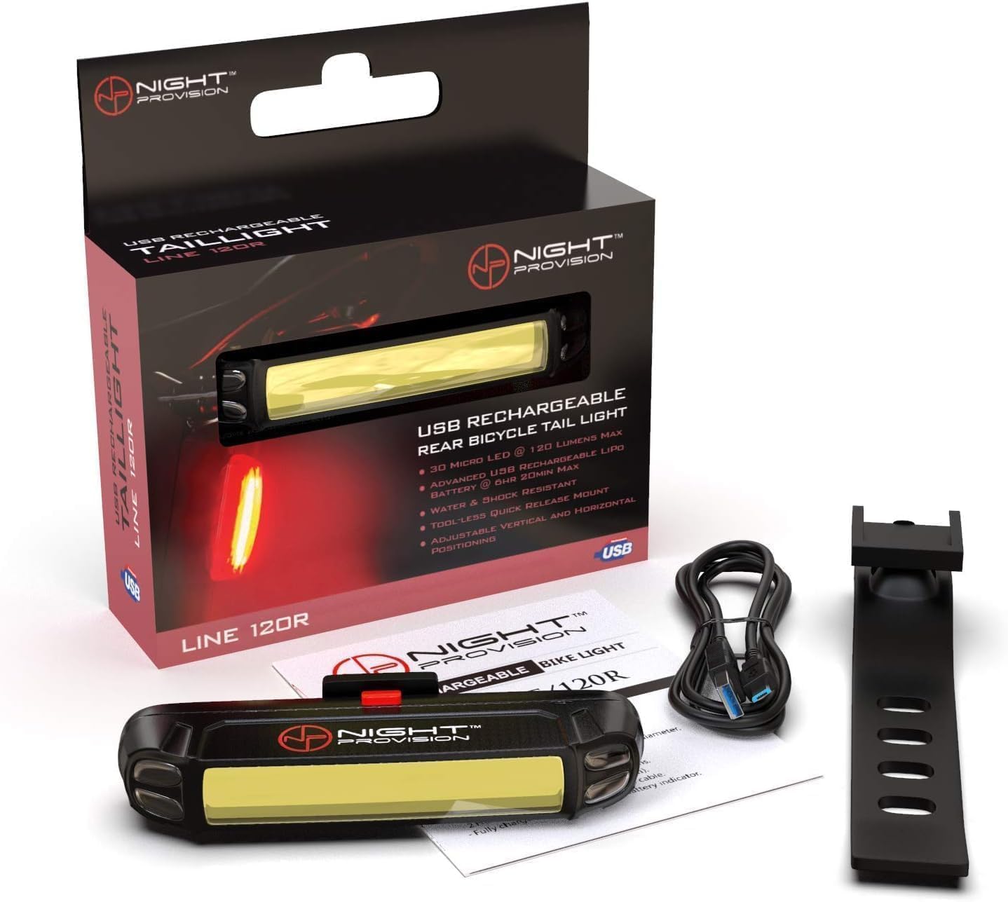 LINE-120 Front or Rear Bike Light USB Rechargeable LED Bicycle Lights Skateboard Longboard Road Mountain Bicycle Flasher Set