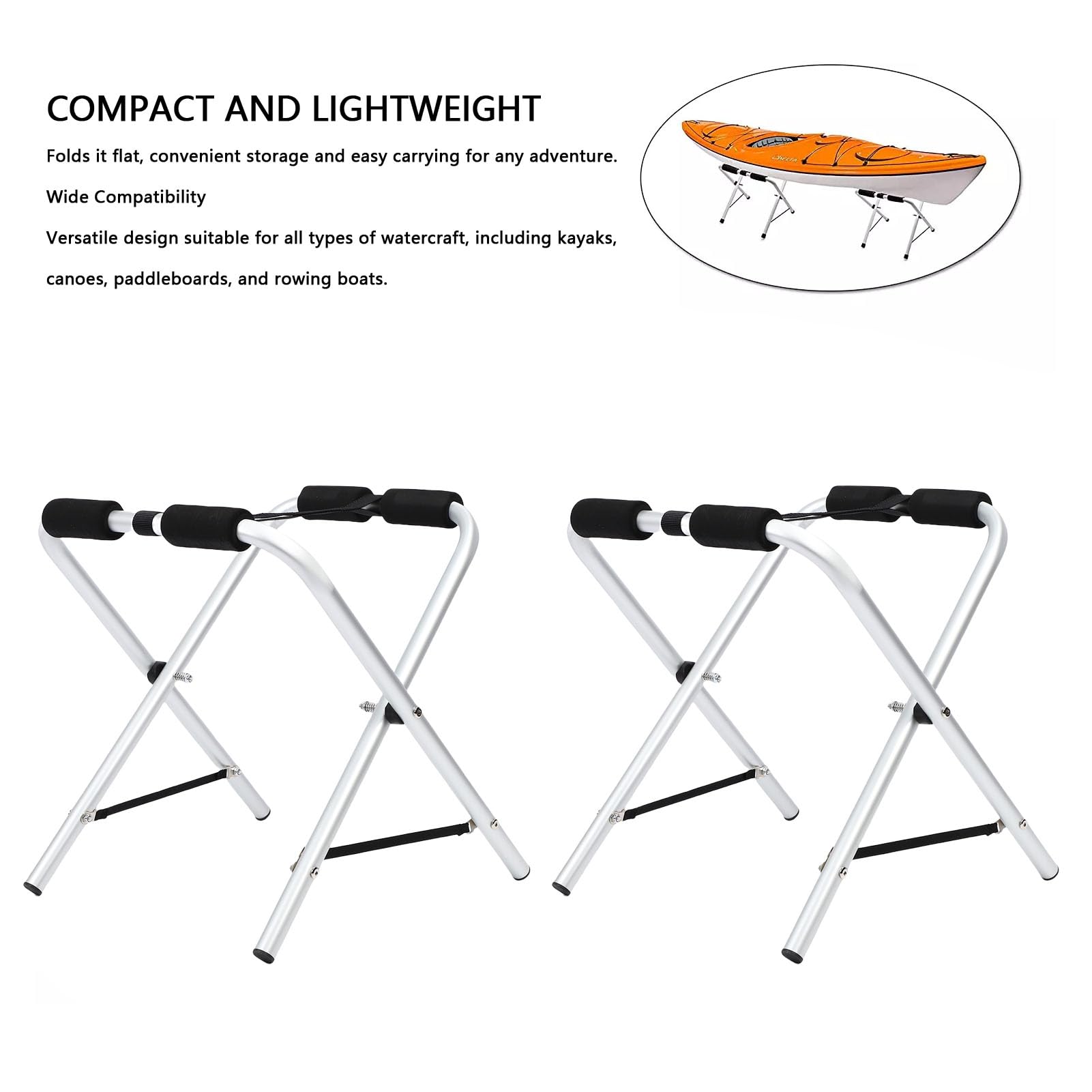 Rosvola Soporte Portátil para Kayak, Estante Compacto de Aluminio de 17 Pulgadas de Alto para Almacenamiento de Canoas y Tablas de Remo, 2 uds.