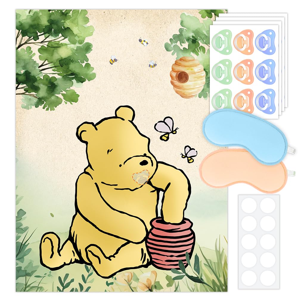 Winnie Baby Shower Party Games-Pooh Baby Shower Decorations-Winnie Baby Shower Pacifier Games-Baby Shower Party Favors and Game