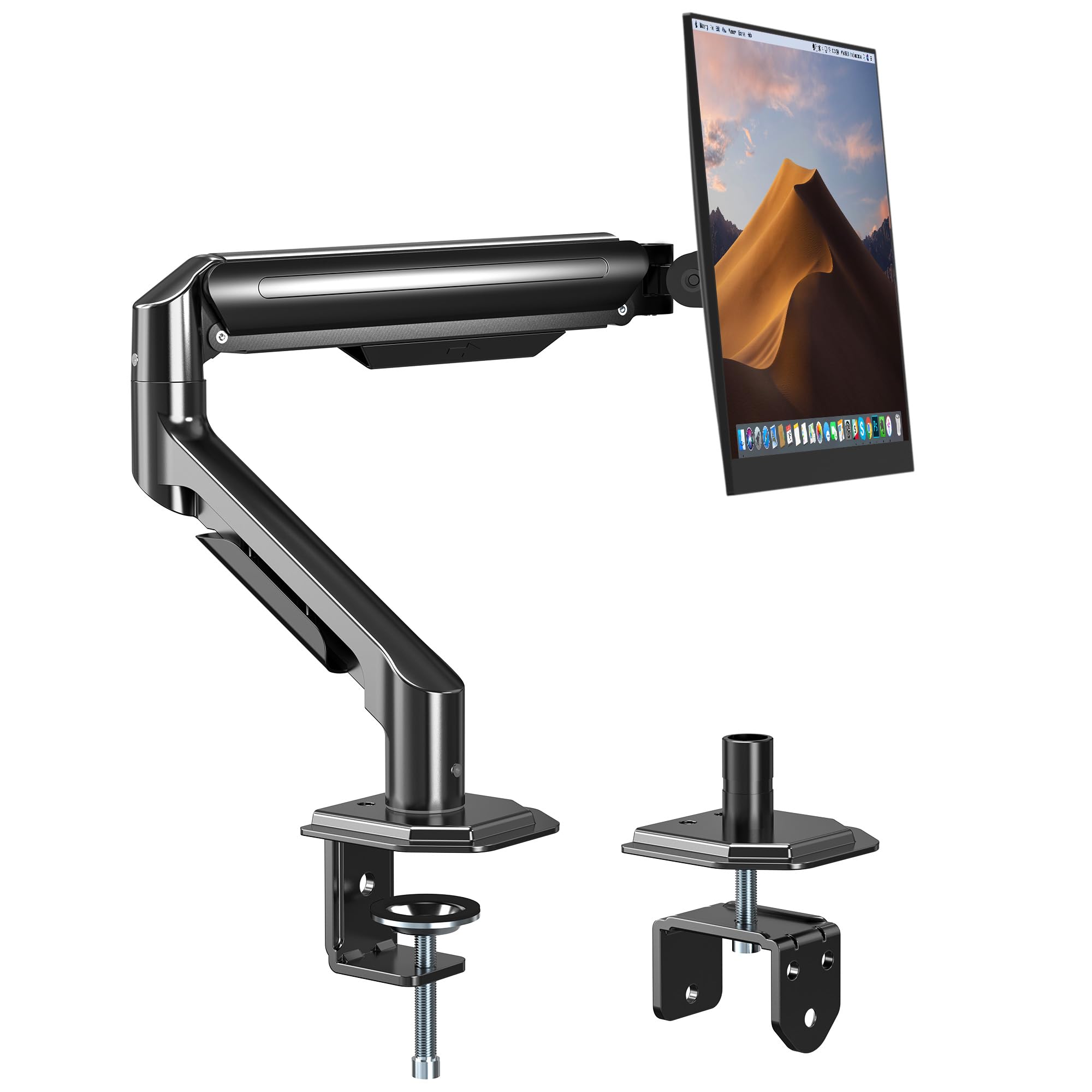 UPGRAVITY Single Monitor Mount Arm for 17" to 32" Computer Screen, Mechanical Spring Adjustable Monitor Desk Mount Stand Holds up to 17.6 lbs, C-Clamp