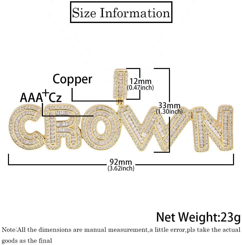 HIPBLING Custom Chain Iced Out Name Pendant Letter Necklace Personalized Diamond Jewelry with 24inch Rope Chain Rose Gold Silver Hip Hop Necklace Gift for Women Men