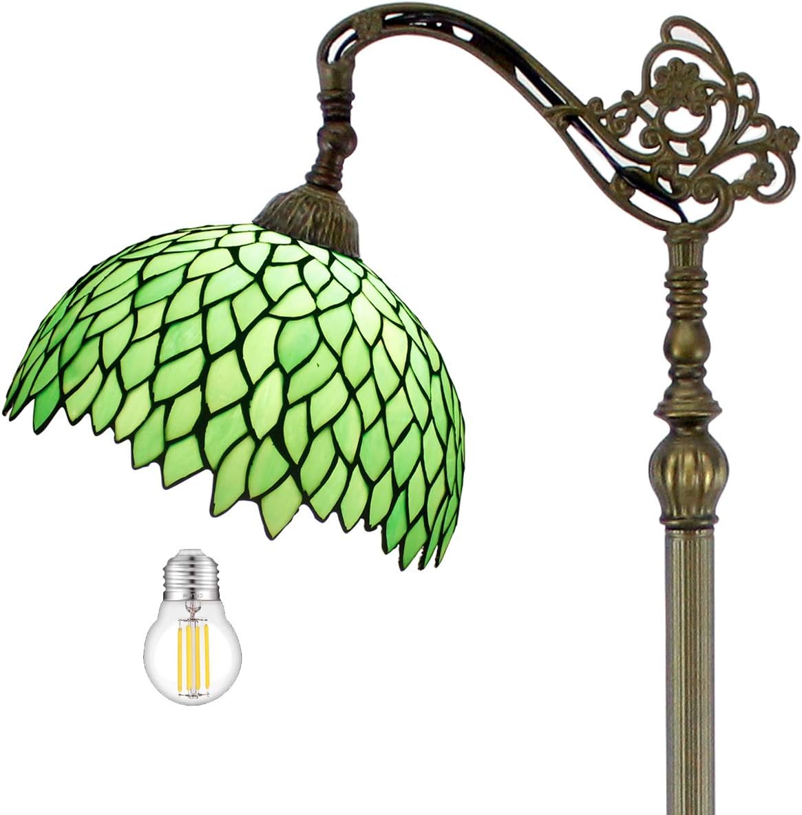 WERFACTORY Tiffany Lamp Floor Green Wisteria Stained Glass Arched Lamp 12X18X64 Inches Gooseneck Adjustable Corner Standing Reading Light Decor Bedroom Living Room S523 Series