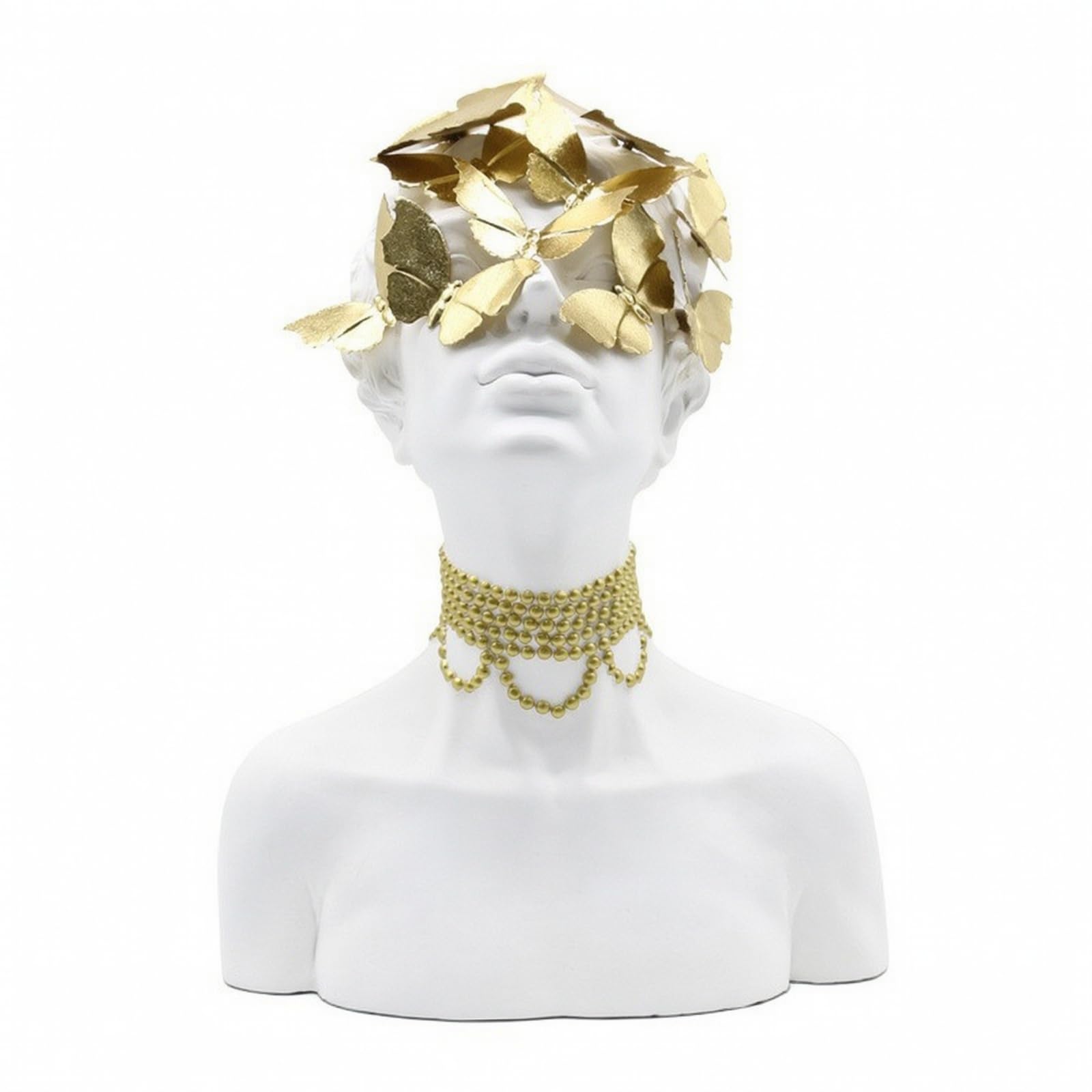 Figurilla de Resina Ornamento Moderno Busto Femenino Estatua Decorativa Escultura de Mesa con Mariposas y Collar Decorativo Adecuada para Sala de