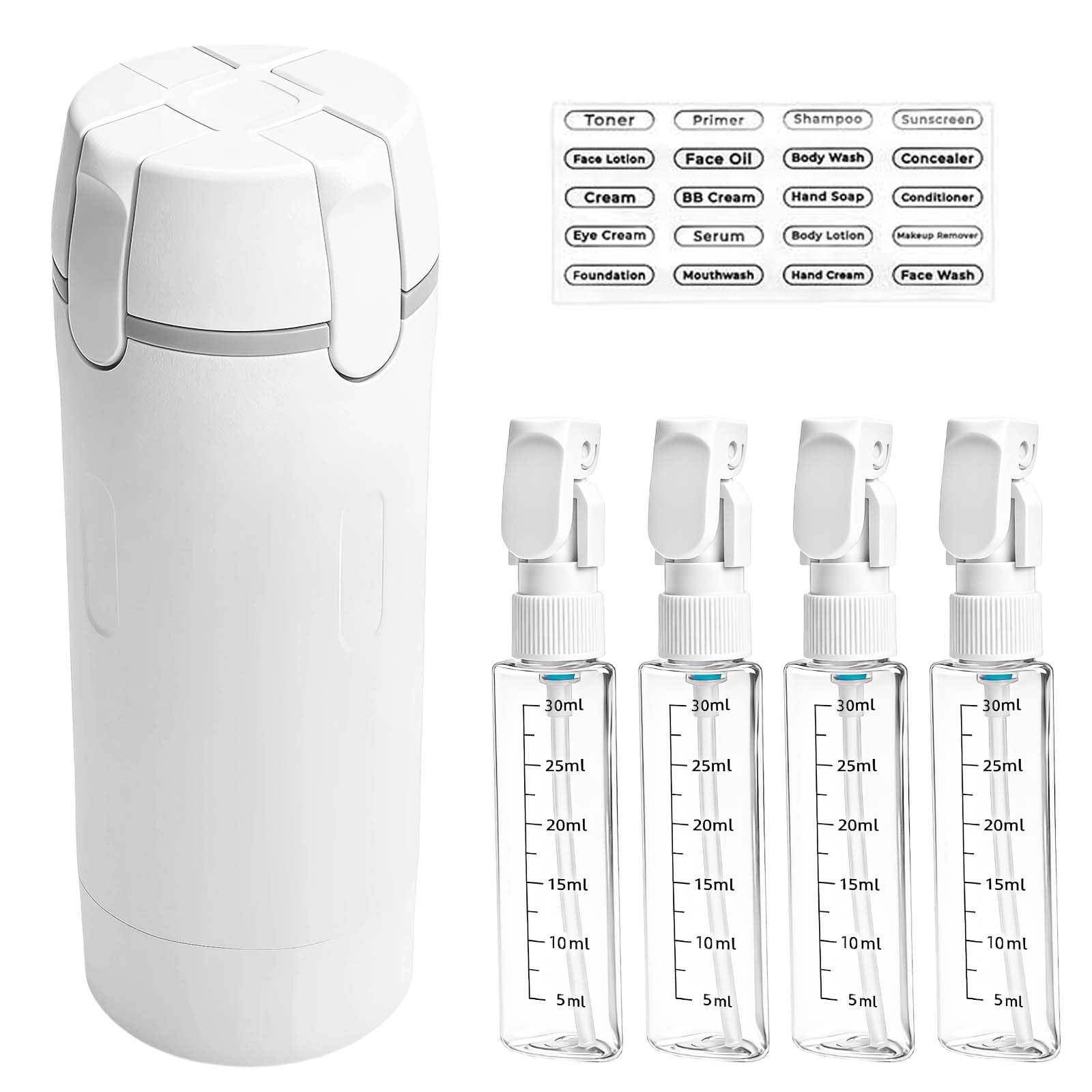 Dispensador 4 en 1 viaje, botes rellenables para gel y champú