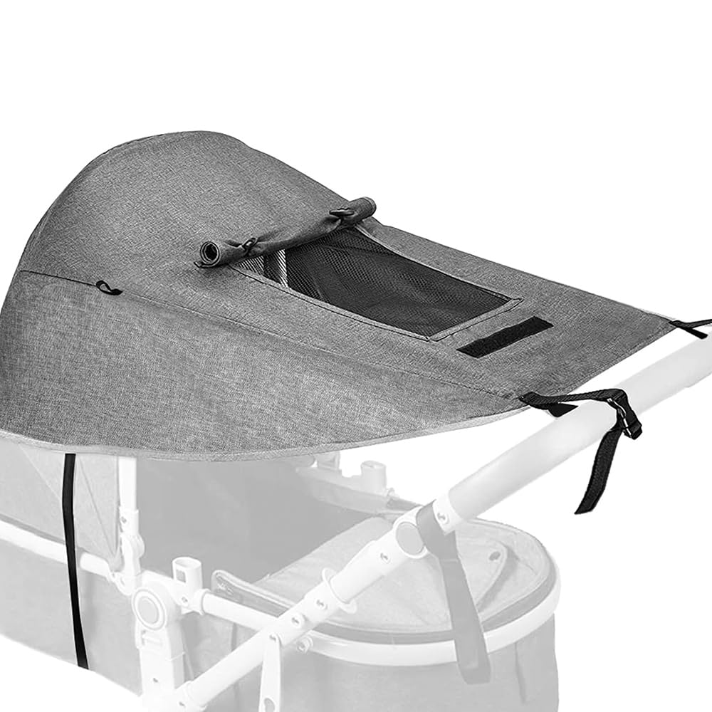 ANCLLO Pram Sun Shade,Universal Buggy Sun Shade Cover,Waterproof Canopy for Pushchair,Portable Installation Stroller Awning UV Protection with Skylight Design (Grey) - Image 4