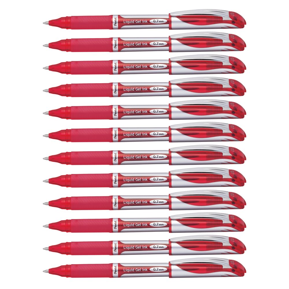 Pentel Energel XM Gel Rollerball Pen 0.7mm Tip 0.35mm Line Red Pack 12
